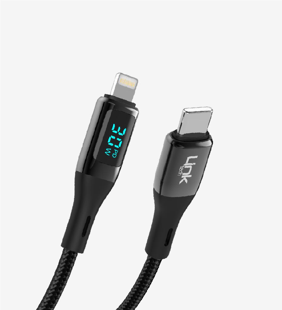 K683 PD 30W Zinc Head Type-C Lightning Charging Cable with Digital Display