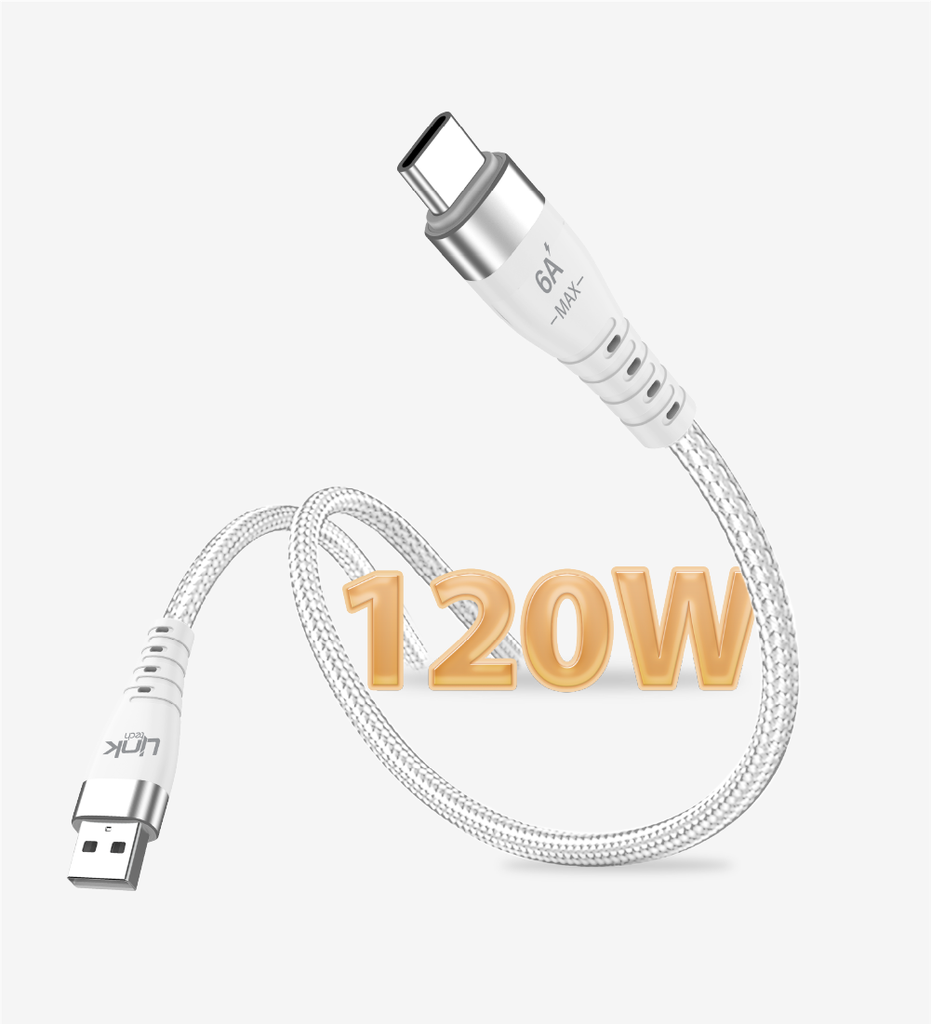 K654 Premium Super Charge 1m 6A 120W Braided Metal Head USB Type-C Charging Cable
