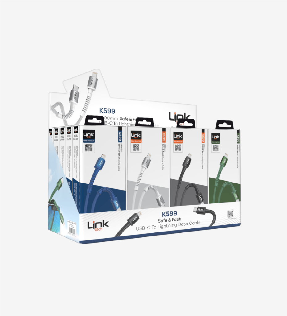 K599 Safe 3A 27W PD Örgülü Metal Başlı Tip-C Lightning Şarj Kablosu 20'li Paket