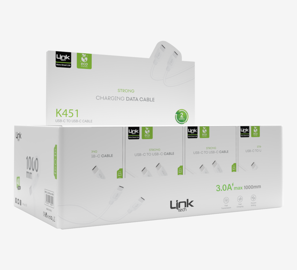 K451e Strong 1M 3A 60W Type-C → Type-C ECO Friendly Charging Cable Package