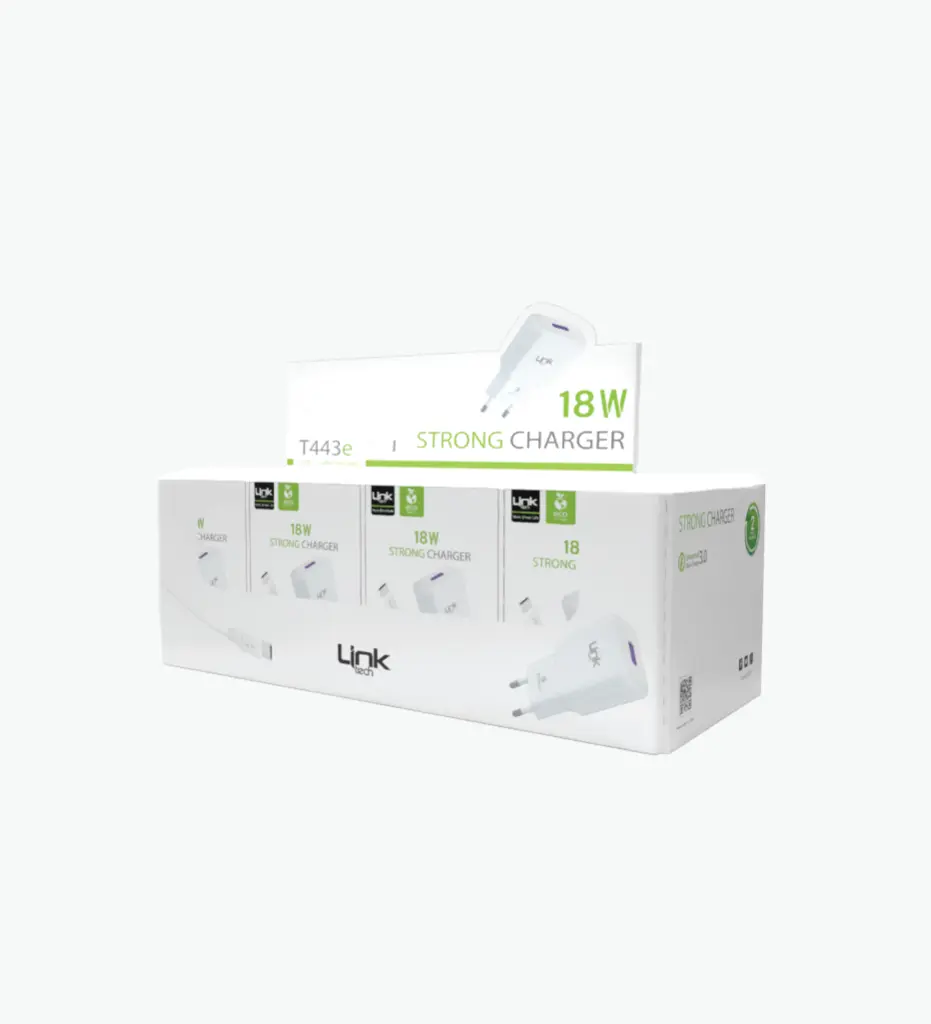 T443e Strong ECO Friendly Charger 18W Fast With Type-C Cable Package