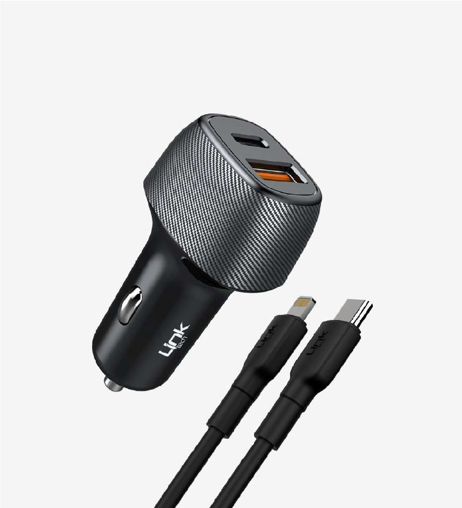 C498 38W Safe Dual PD Car Charger With lightning 27W Cable