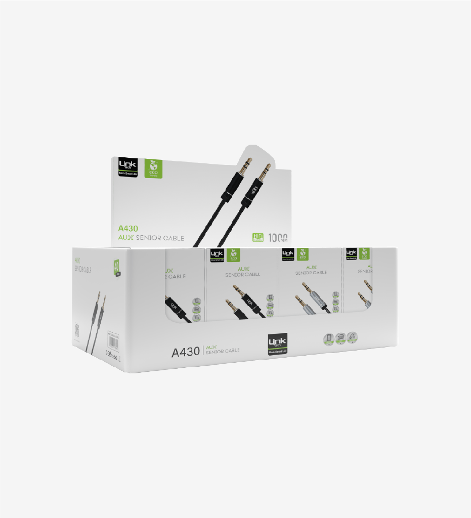 A430 Çevre Dostu 1000mm 3.5mm → 3.5mm AUX Kablosu 40'lı Paket