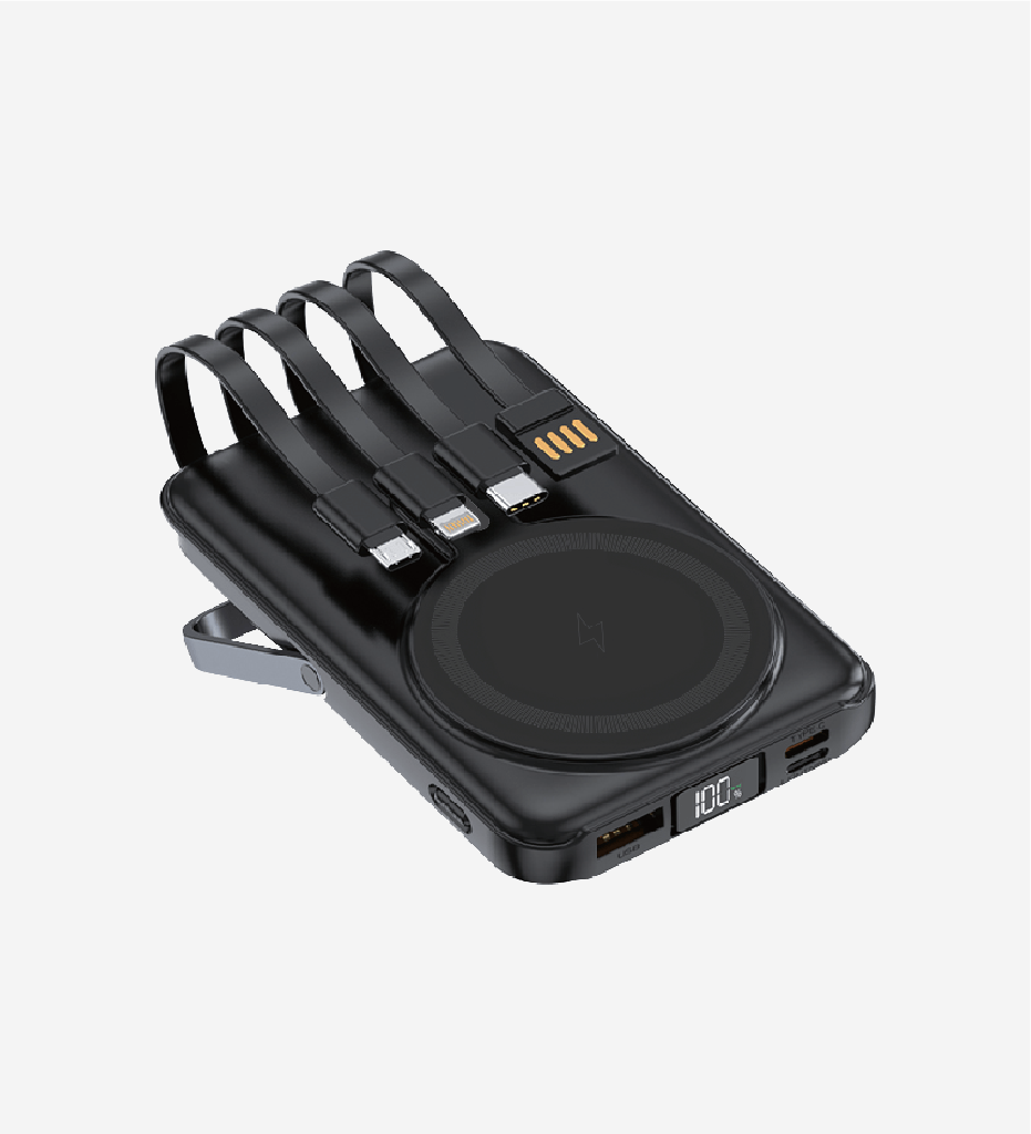 WF27 Strong 10000 mAh 15W Wireless Power Bank With 4 in 1 self cable
