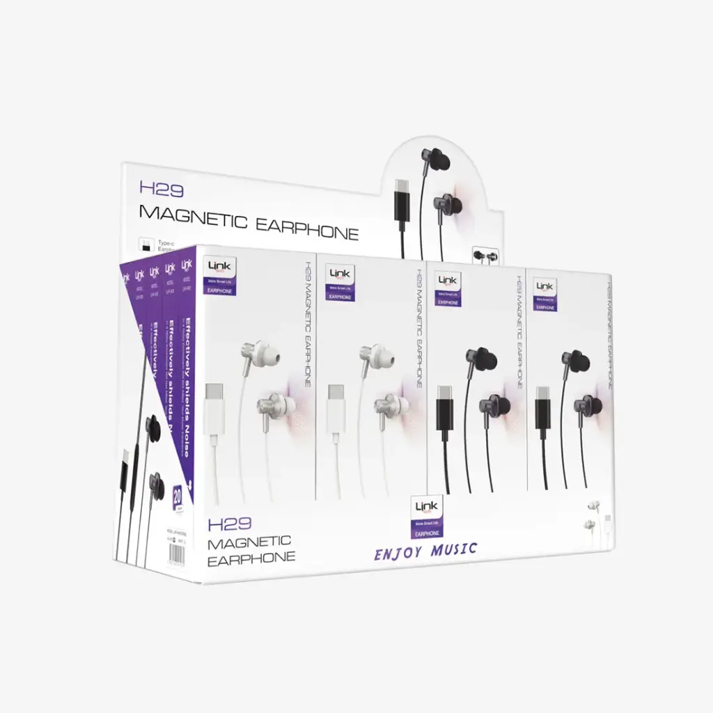 H28 Magnatic  with Microphone Silicone Cable Aux 3.5 Earphone (20 Pieces)