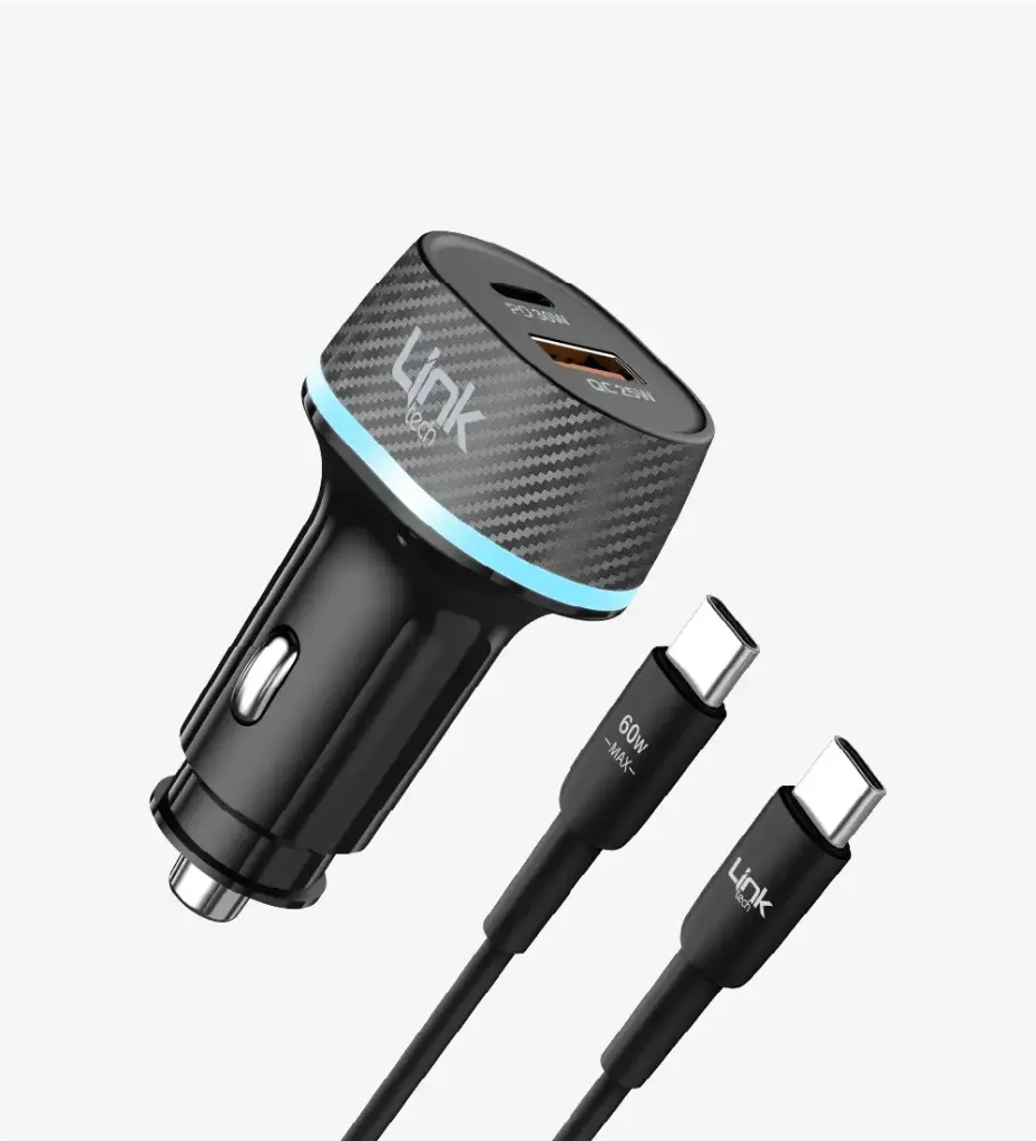 C434 55W Safe Dual PD (30W) & QC (25W) Super Fast Car Charger with Type-C→Type-C Cable