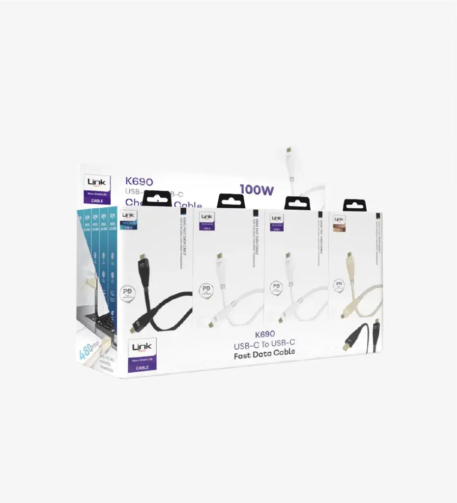 K690 Safe & Fast 1200mm 100W Type-C → Type-C Data Cable (20 Pieces)