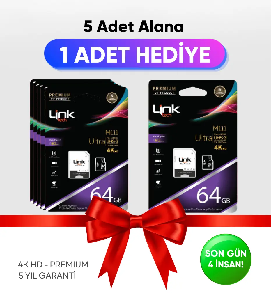 5 Adet Alana 1 Adet Hediye: M111 Premium Mikro SD 4K Ultra 64 GB Hafıza Kartı