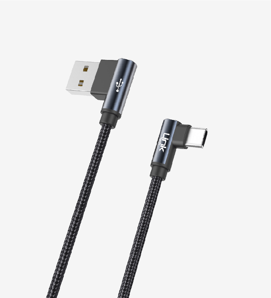 K594 Gaming 1500mm 3A Braided USB Type-C Charging Cable with 90° Degrees Metallic Head 