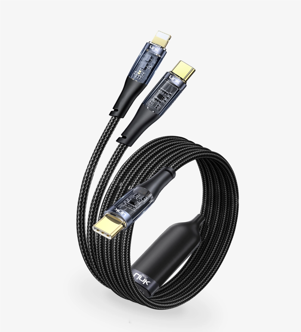K674 2in1 Şeffaf 130cm 60W Tip-C → (Tip-C + Lightning) Data Kablosu