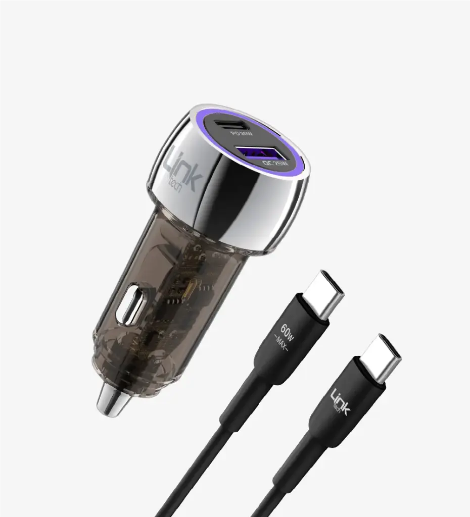 C437 Şeffaf PD/QC USB-C to USB-C Kablolu 55W Süper Hızlı Araç Şarj Aleti