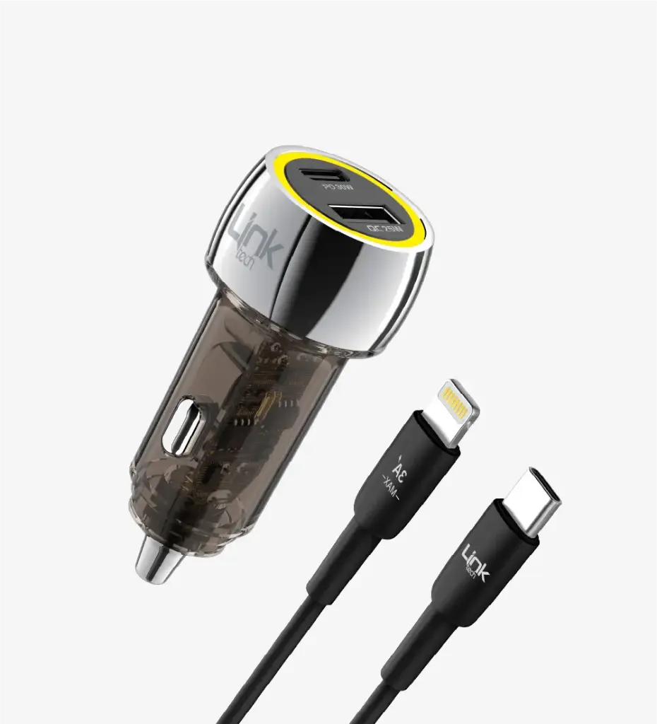 C438 Transparent 55W Dual PD (30W) & QC (25W) Super Fast Car Charger with Type-C→Lightning Cable