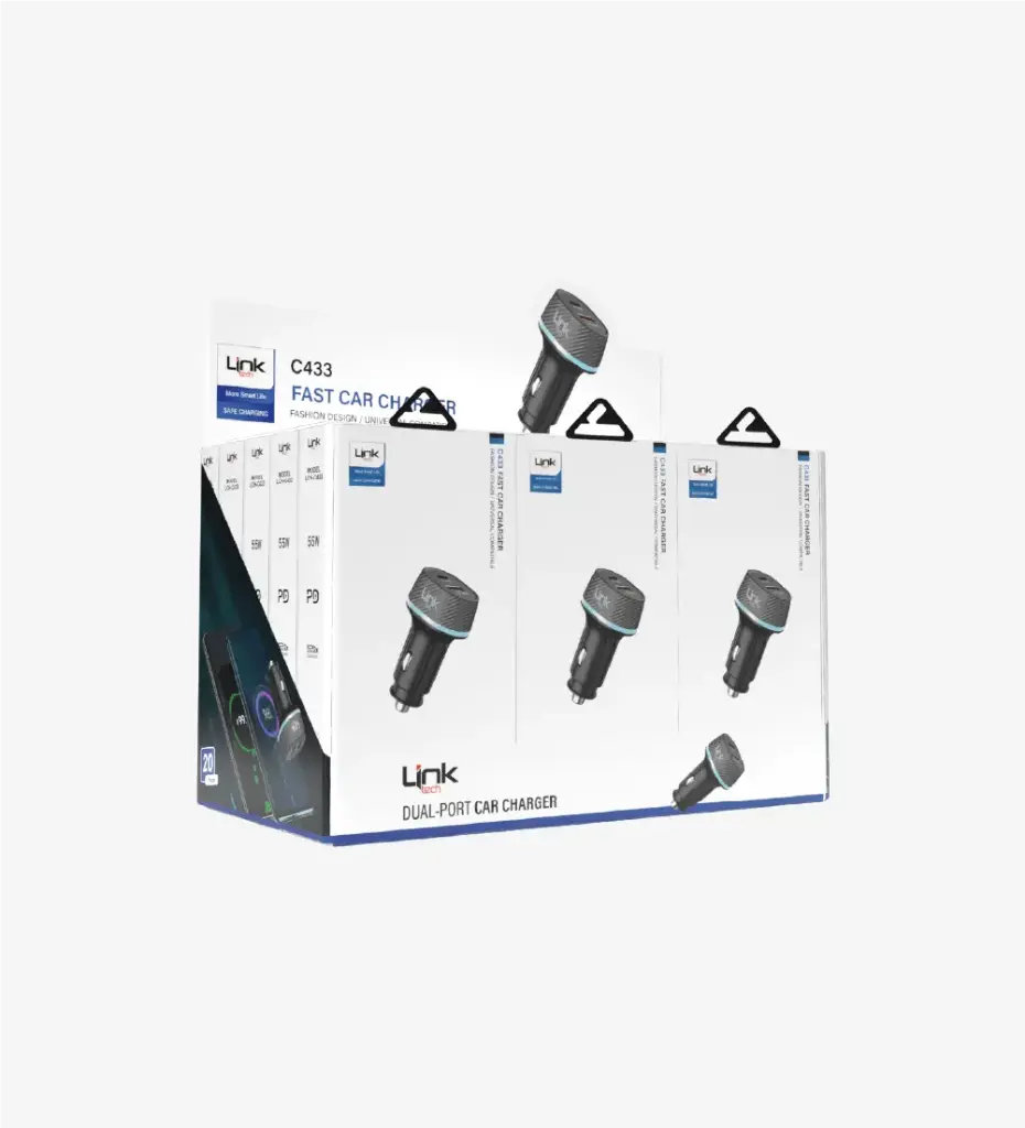 C433 55W Safe Dual PD (30W) & QC (25W) Super Fast Car Charger Head 20 Pack